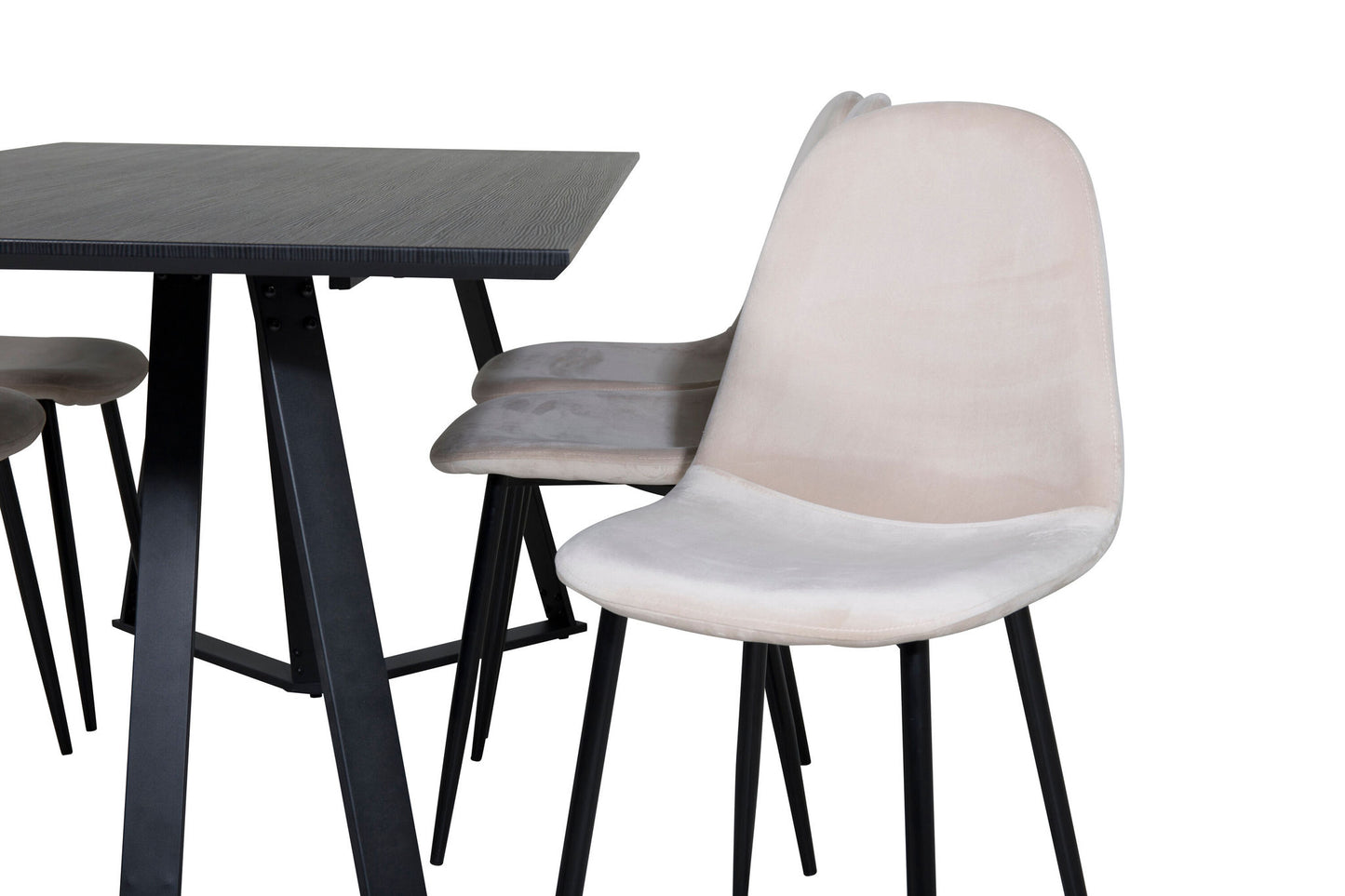 Maria - Spisebord, Sort top / Sorte ben + Polar Spisebordsstol - Sorte ben / Beige velour (ersätter 19902-880)
