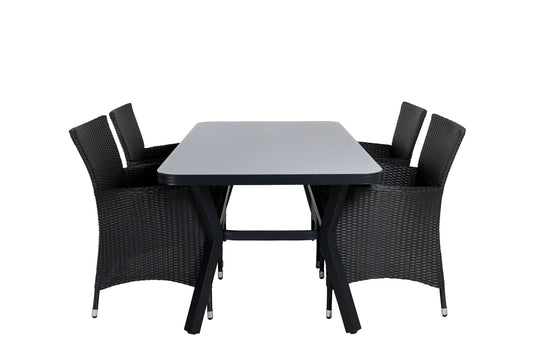 Virya - Spisebord, Sort Alu / Grå glas - small table+ Knick Stol m. armlæn - Sort