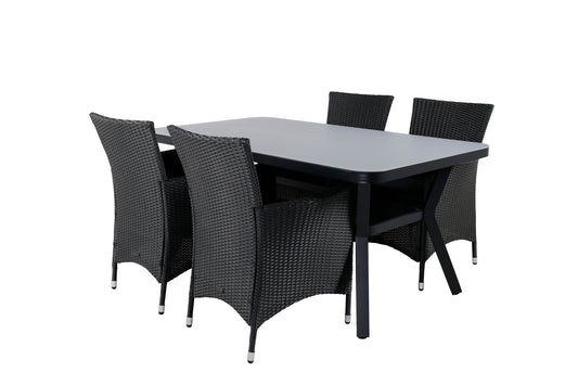 Virya - Spisebord, Sort Alu / Grå glas - small table+ Knick Stol m. armlæn - Sort