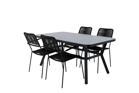 Virya - Spisebord, Sort Alu / Grå glas - small table+Lidos Stol m. armlæn - Sort Alu / Sort Reb
