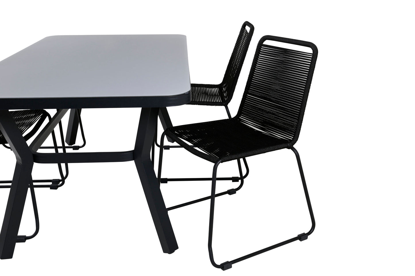 Virya - Spisebord, Sort Alu / Grå glas - small table+Lidos Stabelbar stol - Sort Alu / Sort Reb