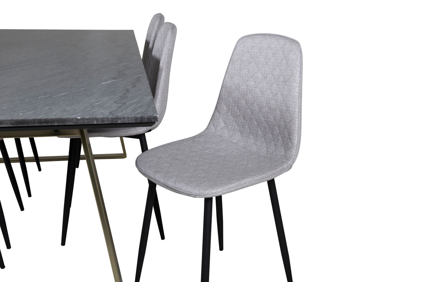 Estelle - Spisebord, 200*90*H76 - Grå / Messing+ Polar Diamond Spisebordsstol - Sorte ben - Gråt stof
