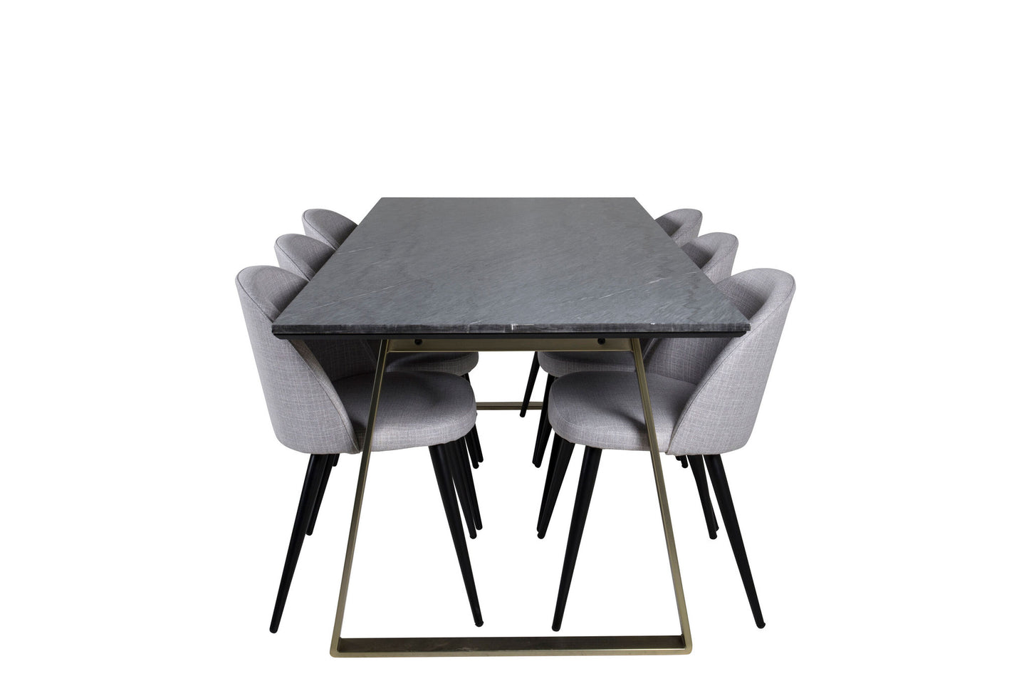 Estelle - Spisebord, 200*90*H76 - Grå / Messing+ velour Stol - Sorte ben - LysegråStof