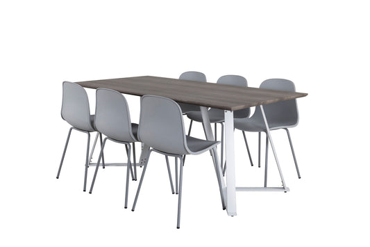 Maria - Spisebord, Grå "oak" / Hvide ben +Arctic Spisebordsstol - Grå ben - Grå Plast