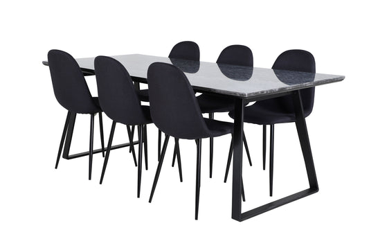Estelle - Spisebord, 200*90*H76 - Sort+ Polar Spisebordsstol - Sorte ben - Sort Stof
