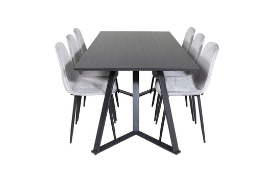 Maria - Spisebord, Sort top / Sorte ben + Polar Diamond Spisebordsstol - Sorte ben - Grå velour