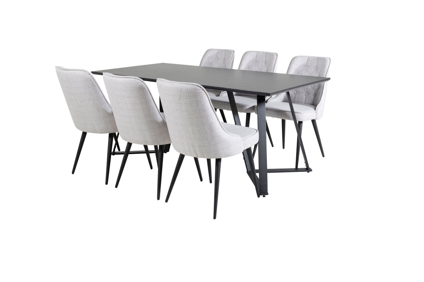 Maria - Spisebord, Sort top / Sorte ben + velour Deluxe Spisebordsstol - Sorte ben - Lysegråt stof