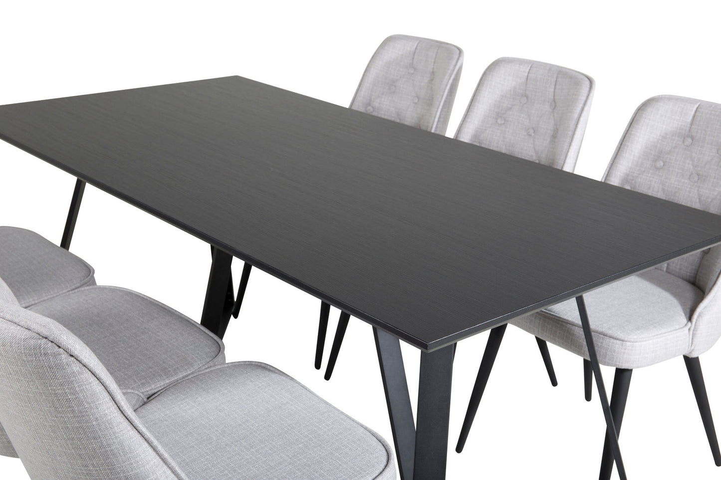 Maria - Spisebord, Sort top / Sorte ben + velour Deluxe Spisebordsstol - Sorte ben - Lysegråt stof