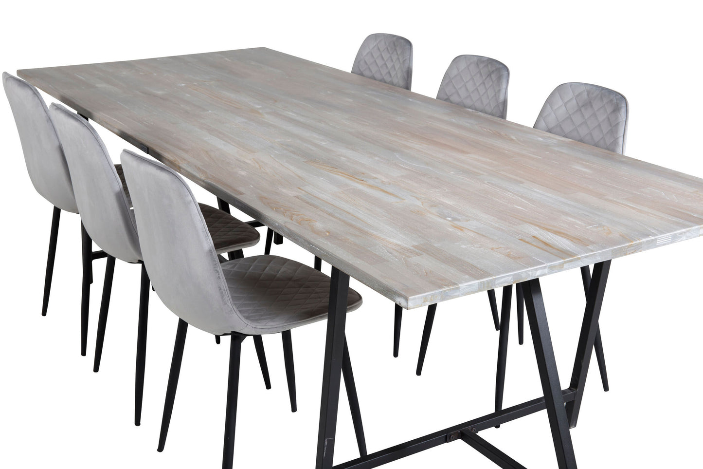 Jepara - Spisebord, 250*100*H76 - Grå /Sort+ Polar Diamond Spisebordsstol - Sorte ben - Grå velour