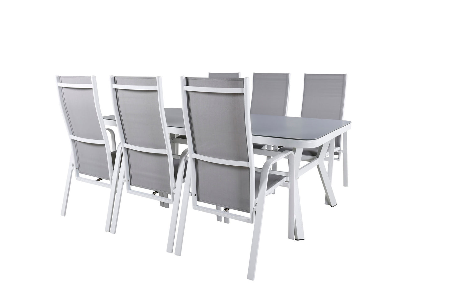 Virya - Spisebord, Hvid Alu / Grå glas - big table+Copacabana Recliner Stol - Hvid/Grå