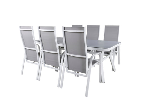Virya - Spisebord, Hvid Alu / Grå glas - big table+Copacabana Recliner Stol - Hvid/Grå