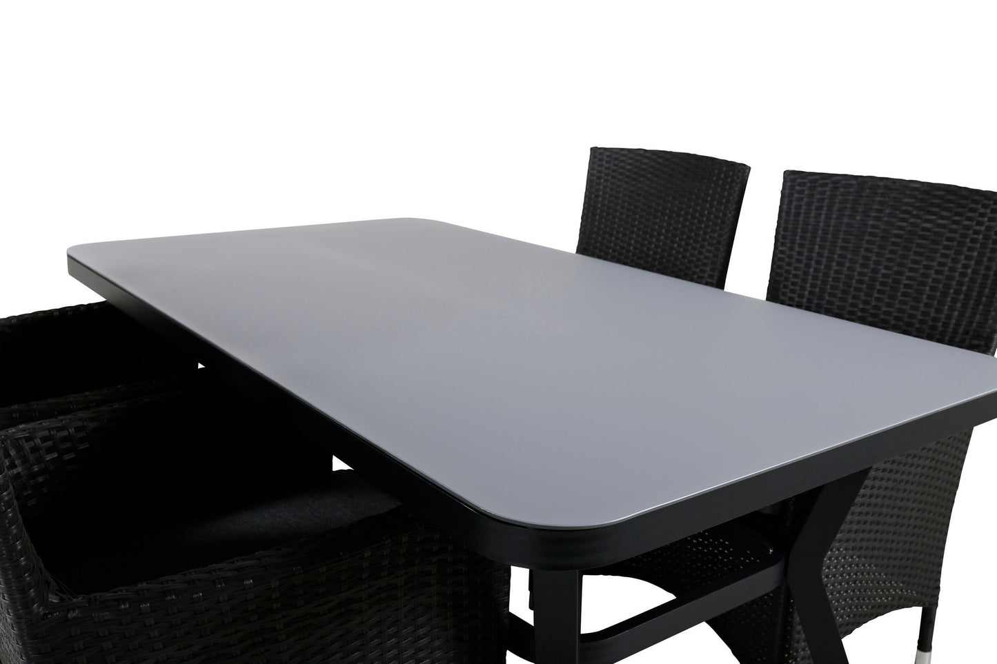 Virya - Spisebord, Sort Alu / Grå glas - small table+ Mali Stol m. armlæn - Sort/Grå
