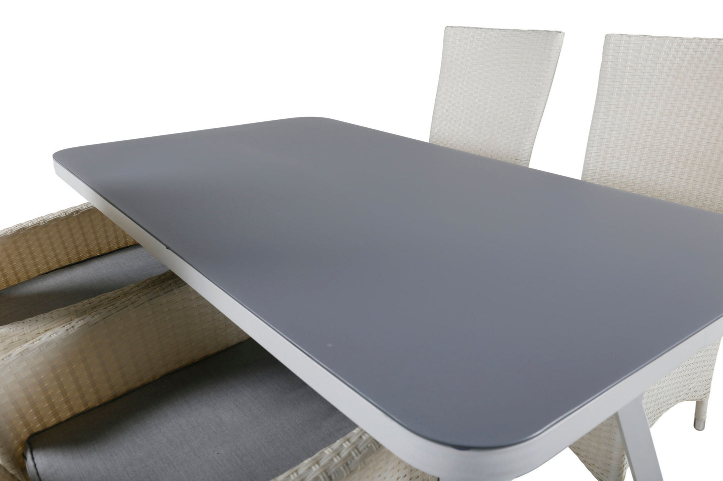 Virya - Spisebord, Hvid Alu / Grå glas - small table+ Padova Stol (Recliner) - Hvid/Grå