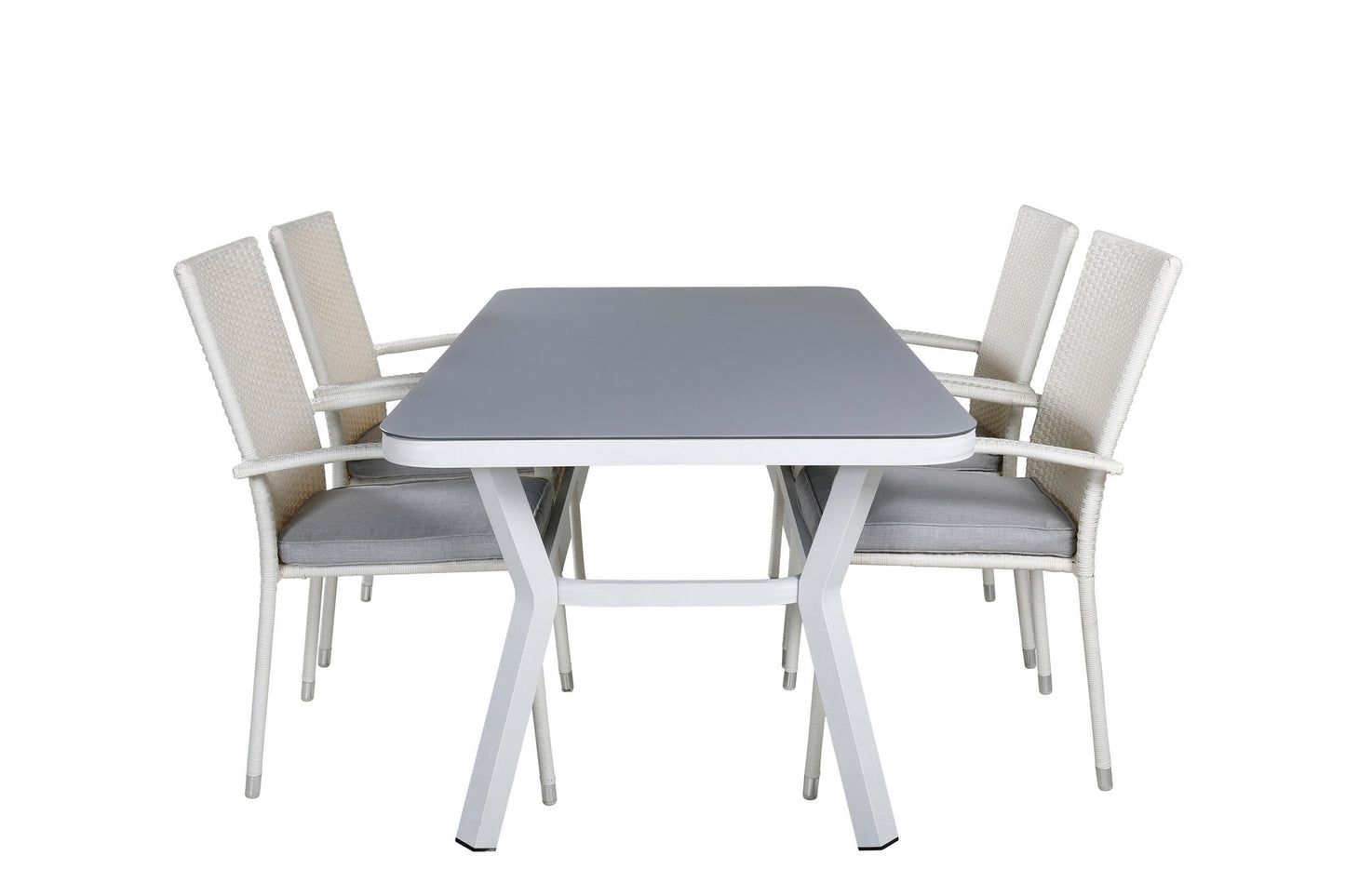 Virya - Spisebord, Hvid Alu / Grå glas - small table+Anna Stol - Hvid