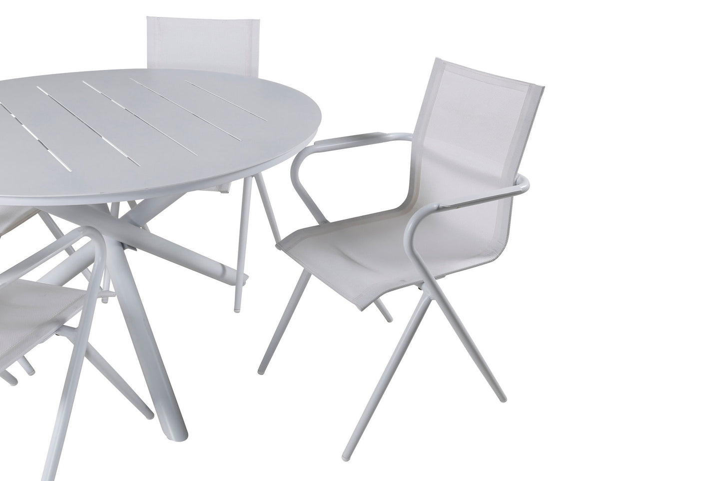Alma - Spisebord, Hvid Alu - ø120cm+Alia Spisebordsstol - Hvid Alu / Hvid Tekstil