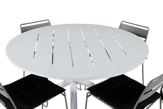Alma - Spisebord, Hvid Alu - ø120cm+Lia Spisebordsstol - Grå