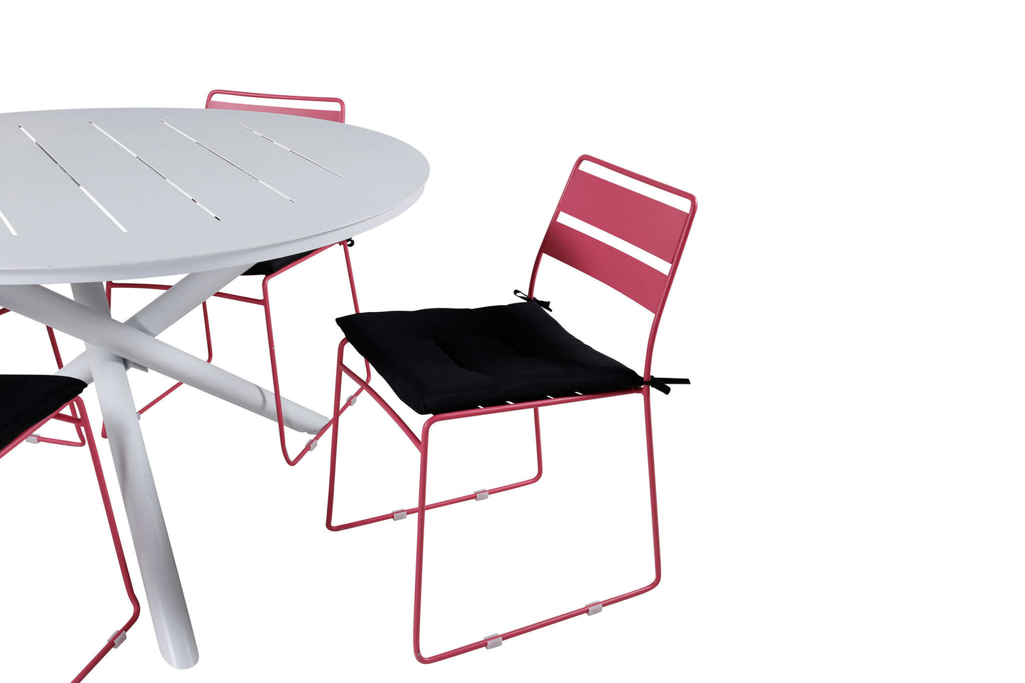 Alma - Spisebord, Hvid Alu - ø120cm+Lia Spisebordsstol - Pink