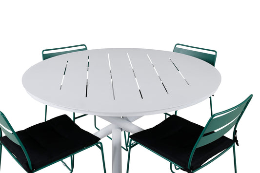 Alma - Spisebord, Hvid Alu - ø120cm+Lia Spisebordsstol - Grøn