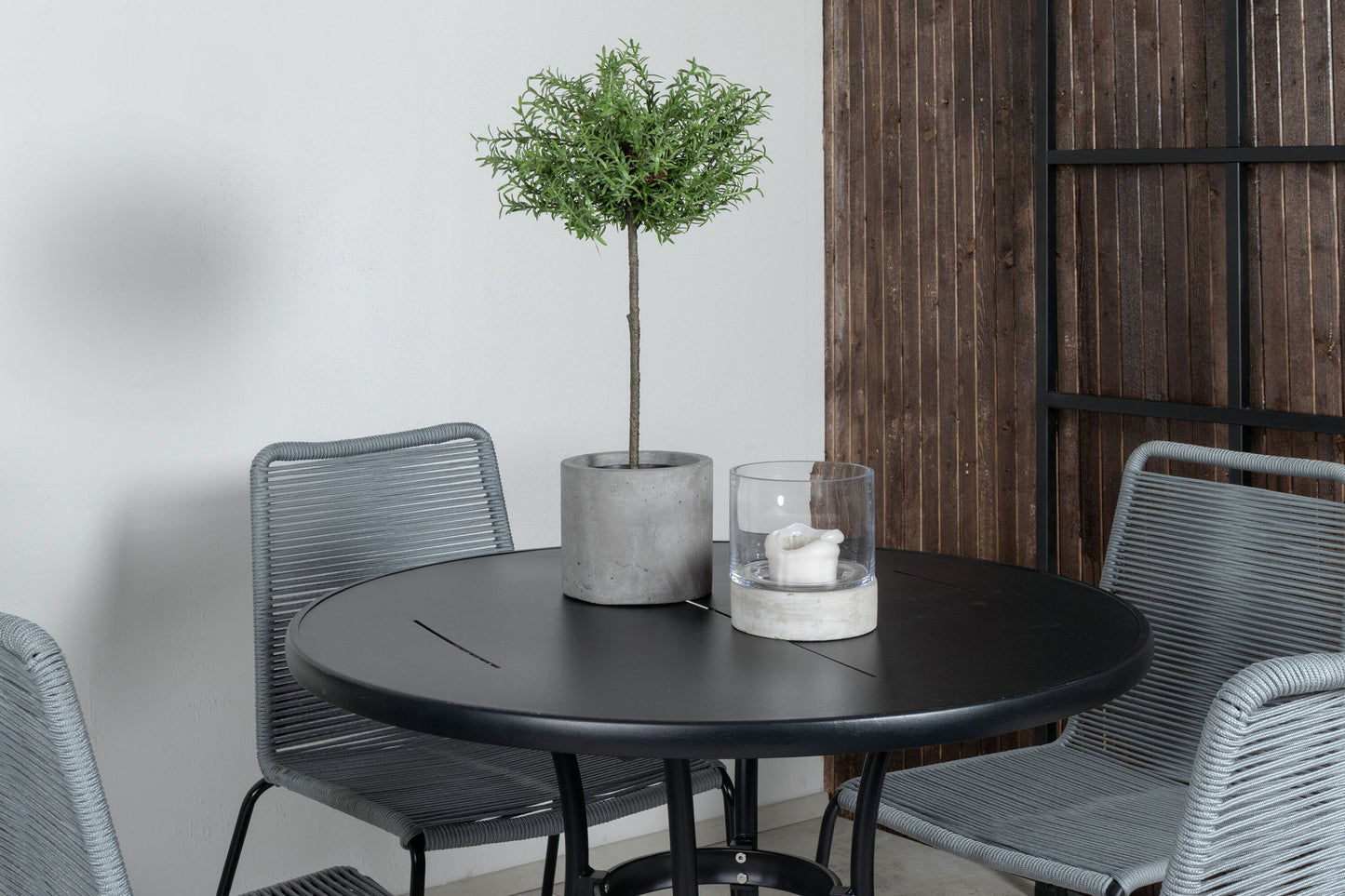 Nicke - Spisebord, Sort Stål - ø90cm+Lidos Stol - Sort/Grå