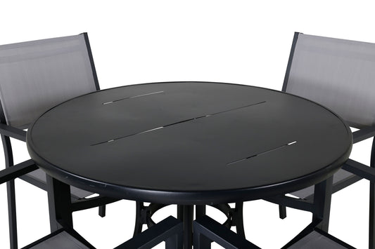 Nicke - Spisebord, Sort Stål - ø90cm+Copacabana Stabelbar stol - Sort/Grå