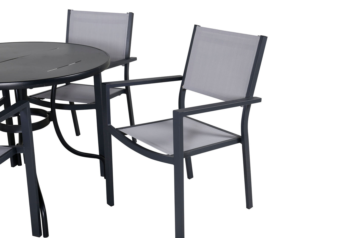 Nicke - Spisebord, Sort Stål - ø90cm+Copacabana Stabelbar stol - Sort/Grå