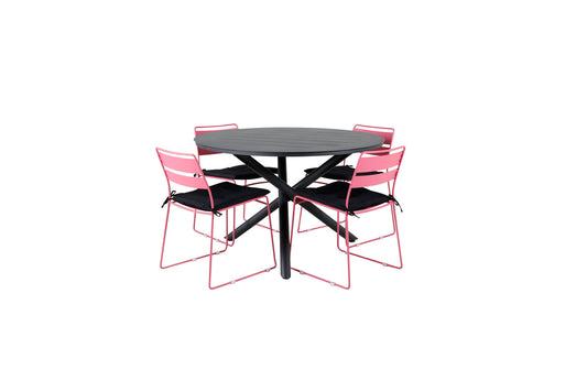 Alma - Spisebord, Sort Alu - ø120cm+Lia Spisebordsstol - Pink