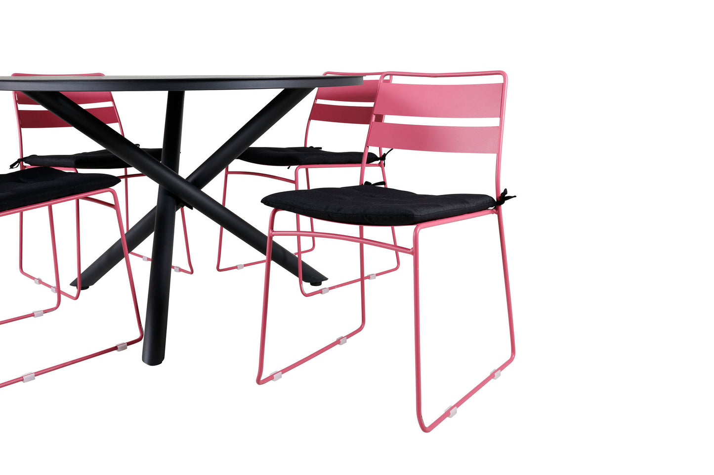 Alma - Spisebord, Sort Alu - ø120cm+Lia Spisebordsstol - Pink