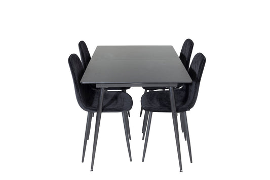 Silar - Bord m. udtræk - Sort Melami / Sorte ben+ Polar Diamond Spisebordsstol - Sorte ben - Sort velour