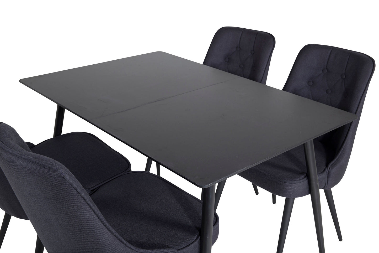 Silar - Bord m. udtræk - Sort Melami / Sorte ben+ velour Deluxe Spisebordsstol - Sorte ben - Sort Stof
