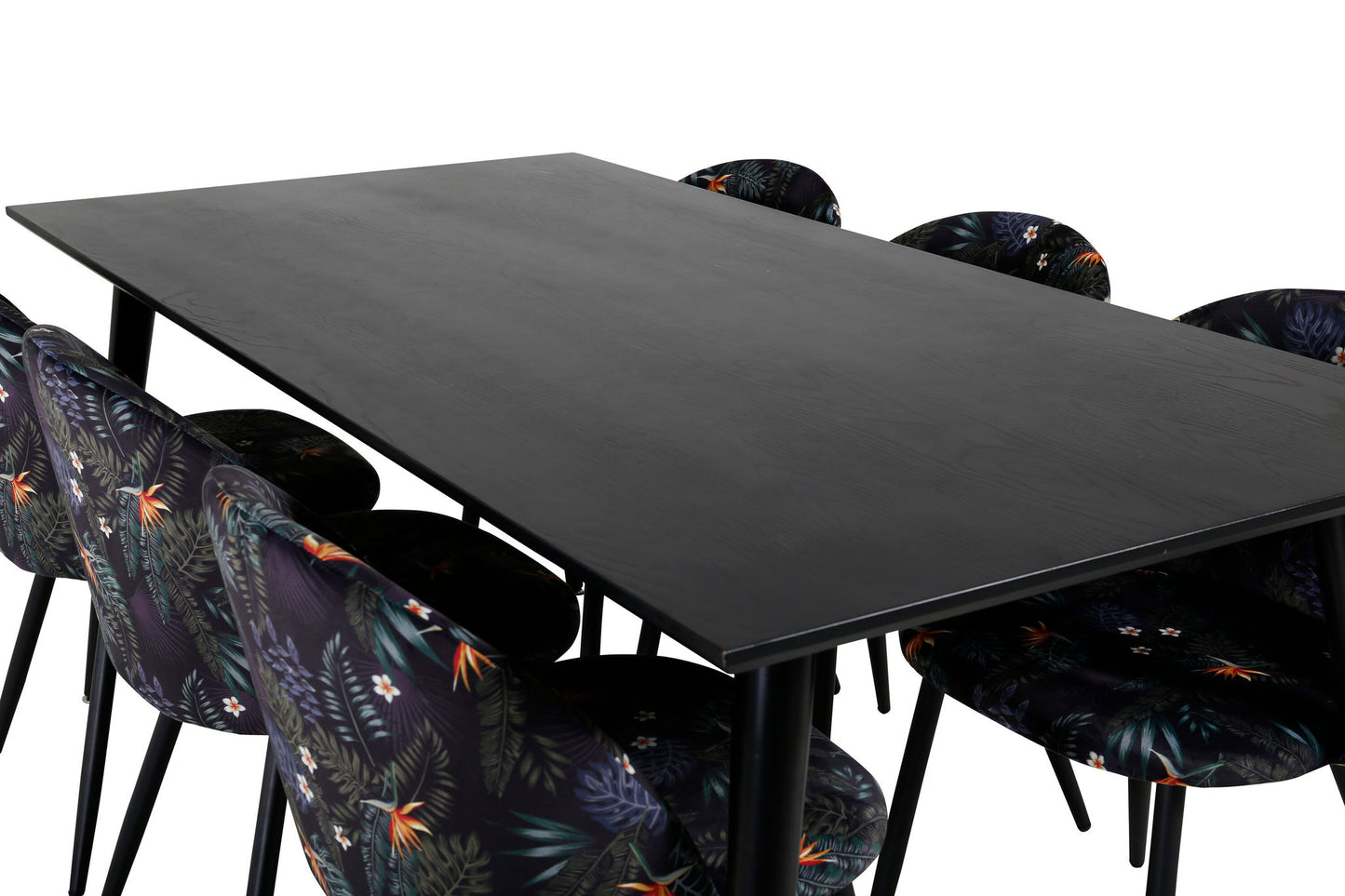 Dipp - Spisebord, 180*90cm - Sort finér / helt sorte ben + velour Ch