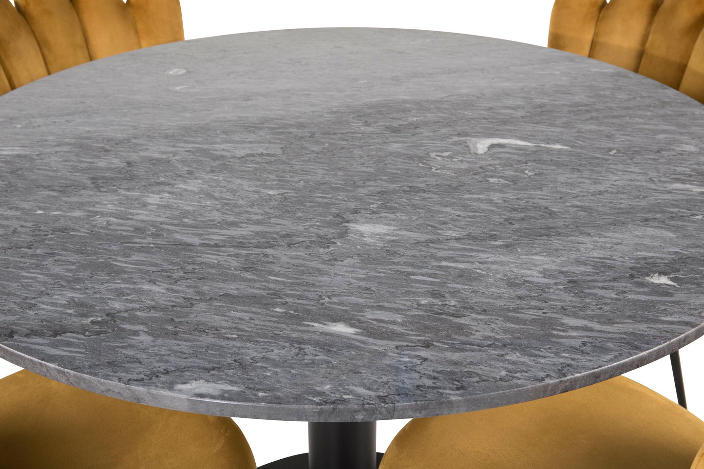 Estelle rundt Spisebord - Sort marmor - ø106*H75+Limhamn Lys - Stol - Gold velour