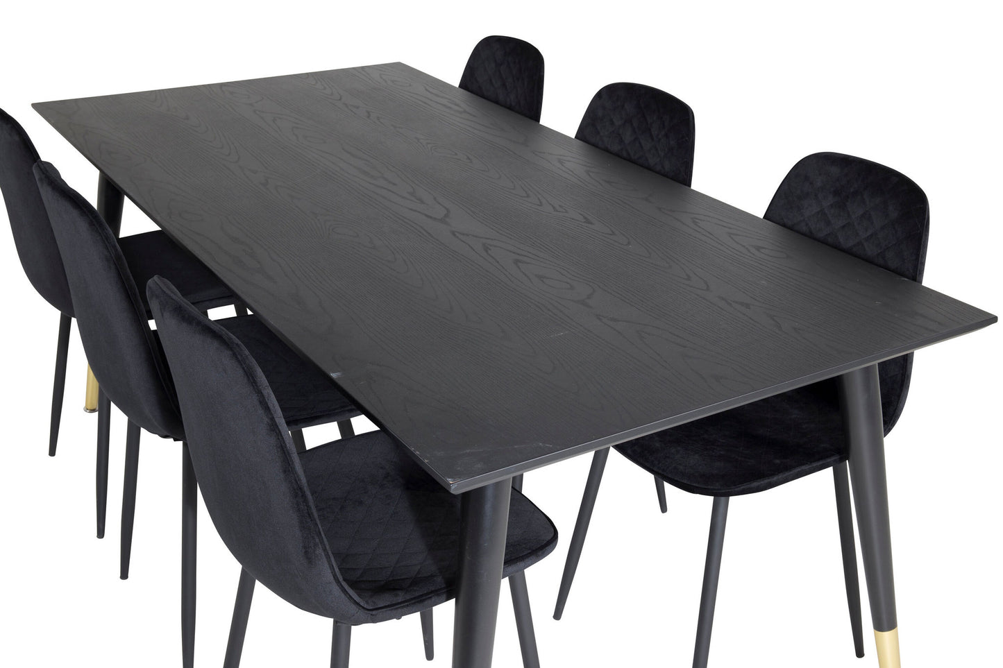 Dipp - Spisebord, 180*90cm - Sort Messing+ Polar Diamond Spisebordsstol - Sorte ben - Sort velour