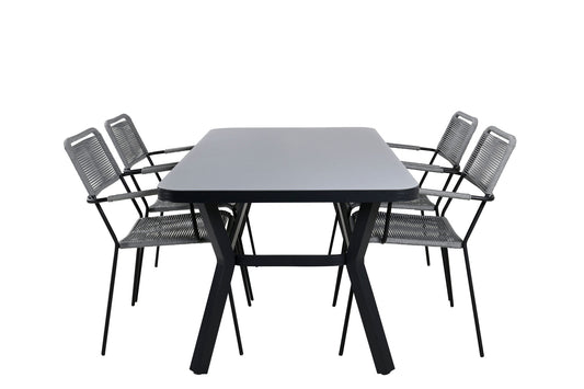Virya - Spisebord, Sort Alu / Grå glas - small table+Lidos Stol m. armlæn - Sort Alu / Grå Reb