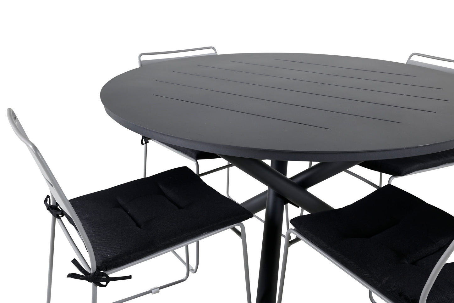 Alma - Spisebord, Sort Alu - ø120cm+Lia Spisebordsstol - Grå