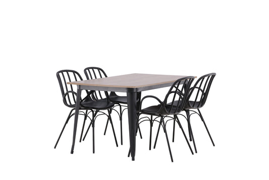 Tempe - Spisebord, Sort / Valnød MDF +Dyrön Spisebordsstol - Sort Polypropylen