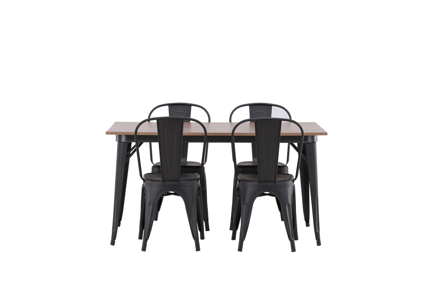 Tempe - Spisebord, Sort / Valnød MDF + Tempe Spisebordsstol - Mat sort / Metal