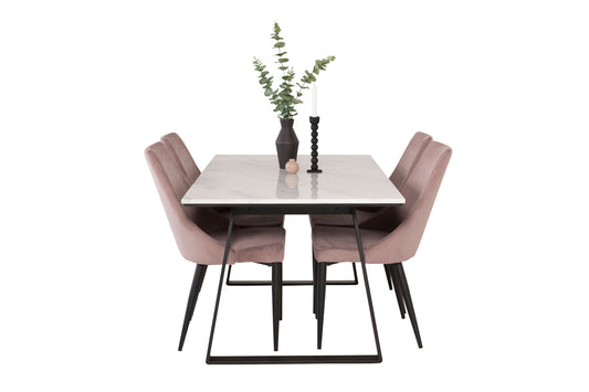 Estelle - Spisebord, 140*90 - Hvid Marmor / Sorte ben - Leone Spisebordsstol - Sorte ben / Dusty PinkCorduroy 4