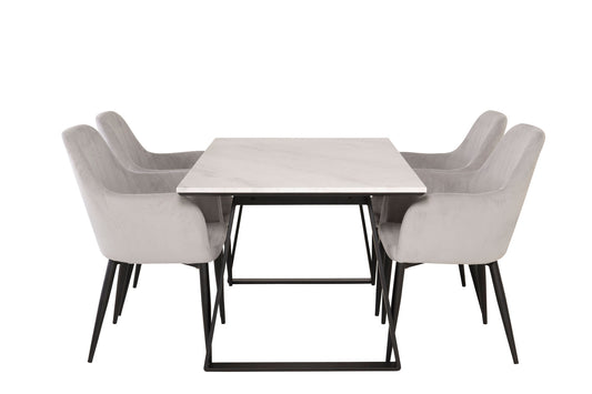 Estelle - Spisebord, 140*90 - Hvid Marmor / Sorte ben - Comfort Spisebordsstol - Sorte ben / Lysegrå Corduroy 4