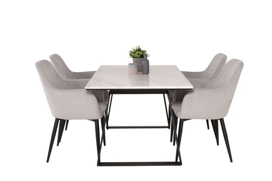 Estelle - Spisebord, 140*90 - Hvid Marmor / Sorte ben - Comfort Spisebordsstol - Sorte ben / Lysegrå Corduroy 4