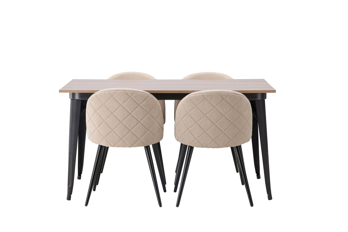 Tempe - Spisebord, Sort / Valnød MDF + velour syninger Stol - Sort / Beige Stof (Polyester lined)