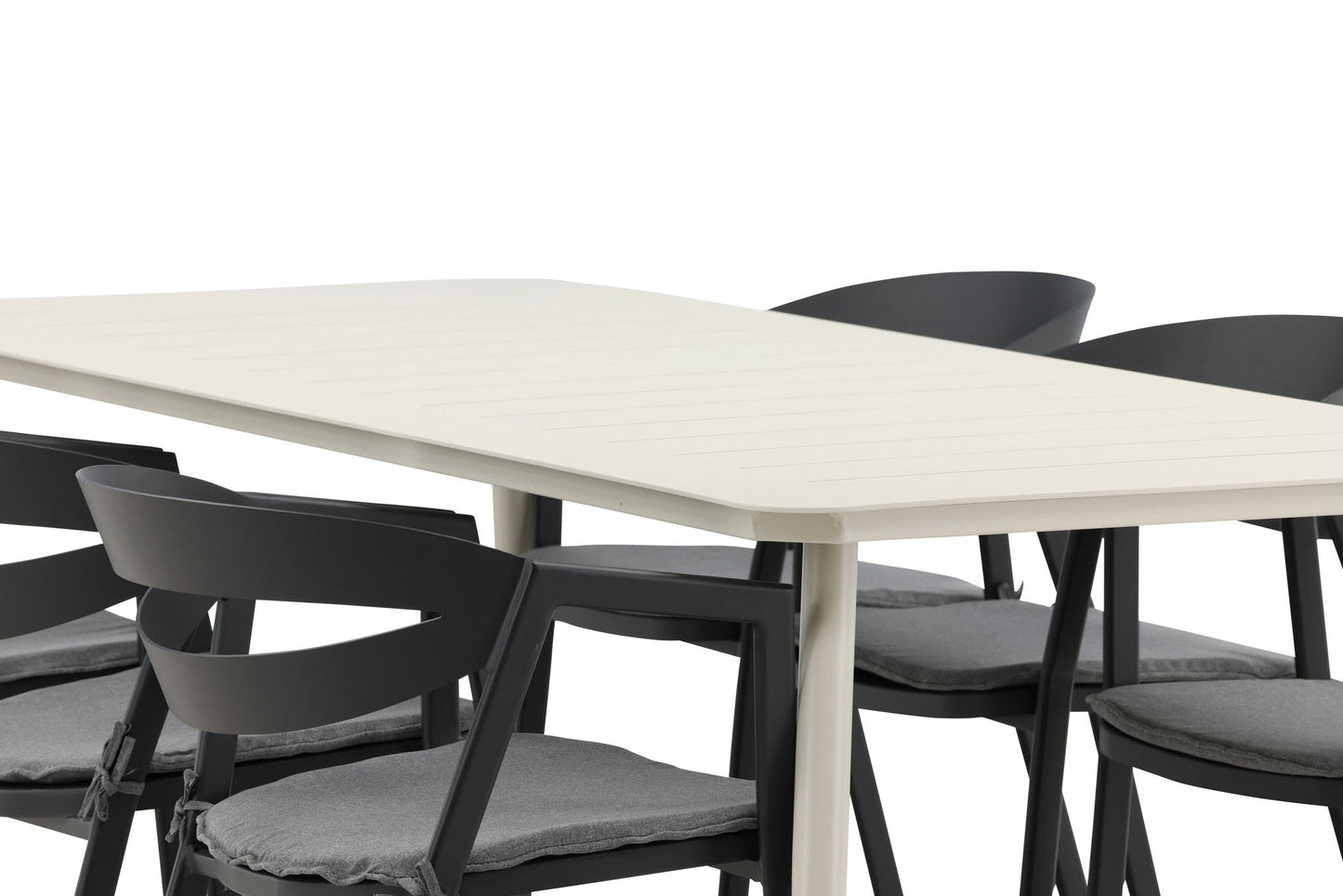 Lia - Spisebord, Beige - 200*90 Slit - Spisebordsstol inkl. hynde - Sort / Grå - Aluminium