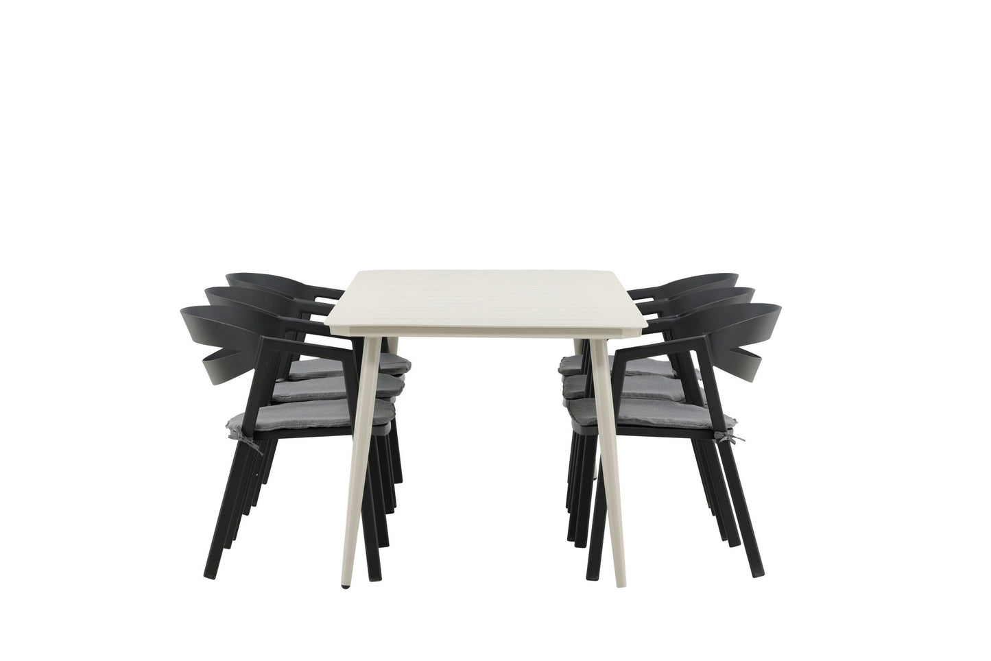 Lia - Spisebord, Beige - 200*90 Slit - Spisebordsstol inkl. hynde - Sort / Grå - Aluminium
