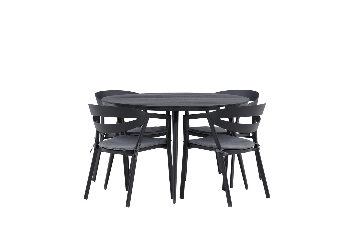 Break - Spisebord, Rundt - Sort - Alu / Nonwood - 120ø Slit - Spisebordsstol inkl. hynde - Sort /Grå - Aluminium -