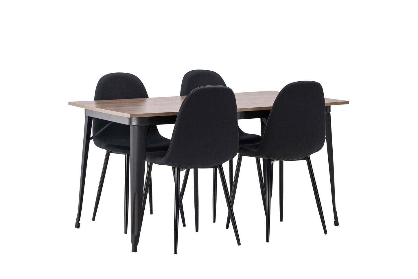 Tempe - Spisebord, Sort / Valnød MDF + Polar Spisebordsstol - Sorte ben - Sort Stof