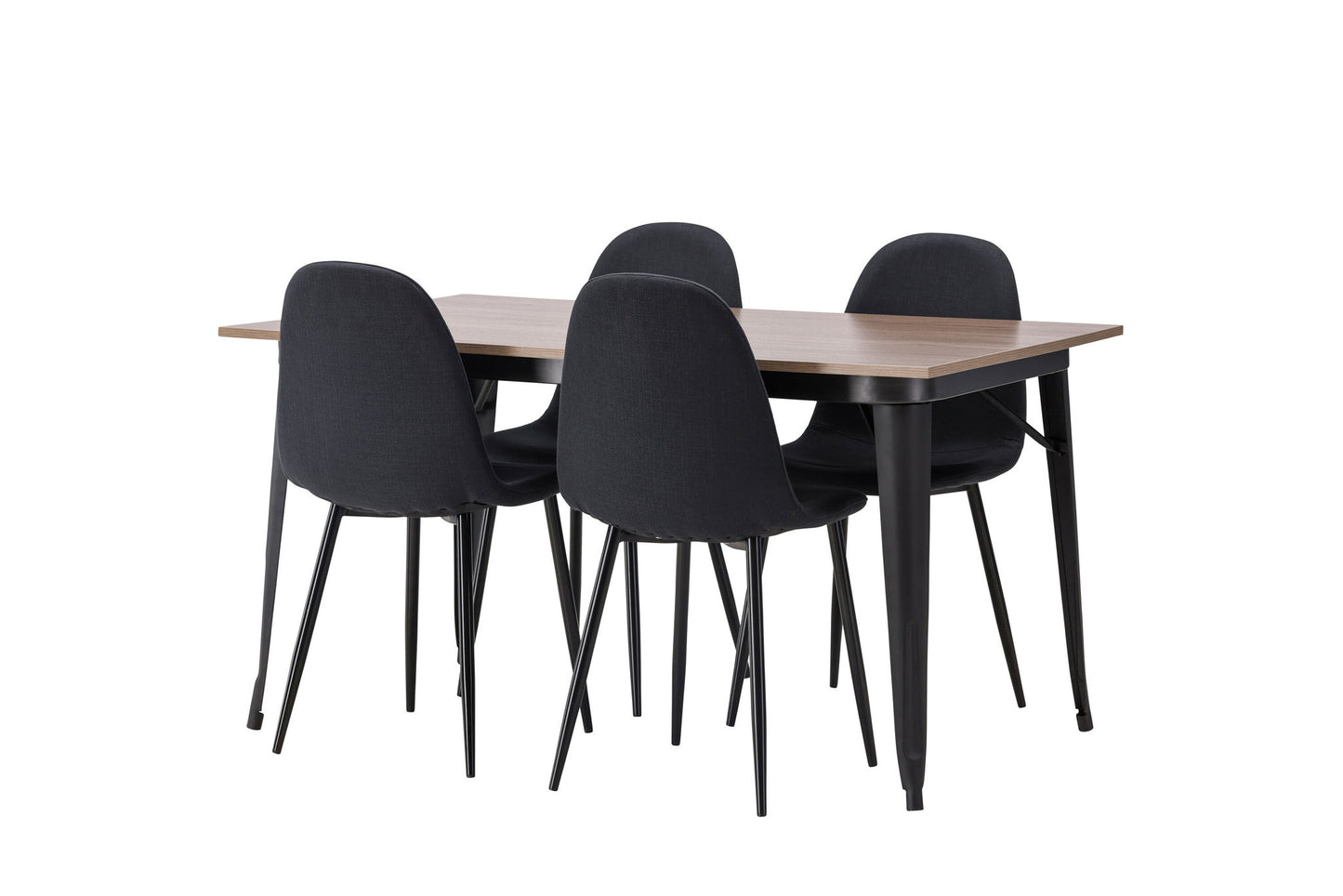 Tempe - Spisebord, Sort / Valnød MDF + Polar Spisebordsstol - Sorte ben - Sort Stof