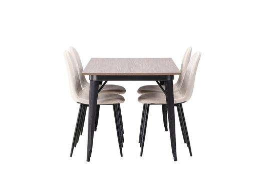 Tempe - Spisebord, Sort / Valnød MDF + Polar Spisebordsstol - Sorte ben / Beige velour