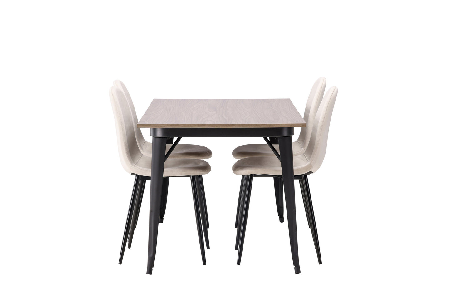 Tempe - Spisebord, Sort / Valnød MDF + Polar Spisebordsstol - Sorte ben / Beige velour