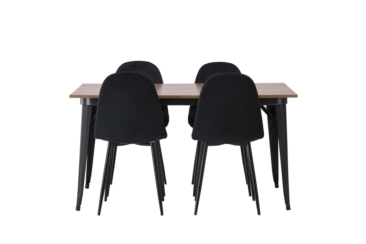 Tempe - Spisebord, Sort / Valnød MDF + Polar Spisebordsstol - Sorte ben / Sort velour