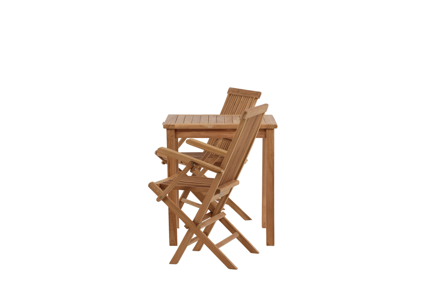Kenya - Spisebord, Natur - Teak - 70*70cm + Kenya Foldbar Stol - Med armlæn - Teak