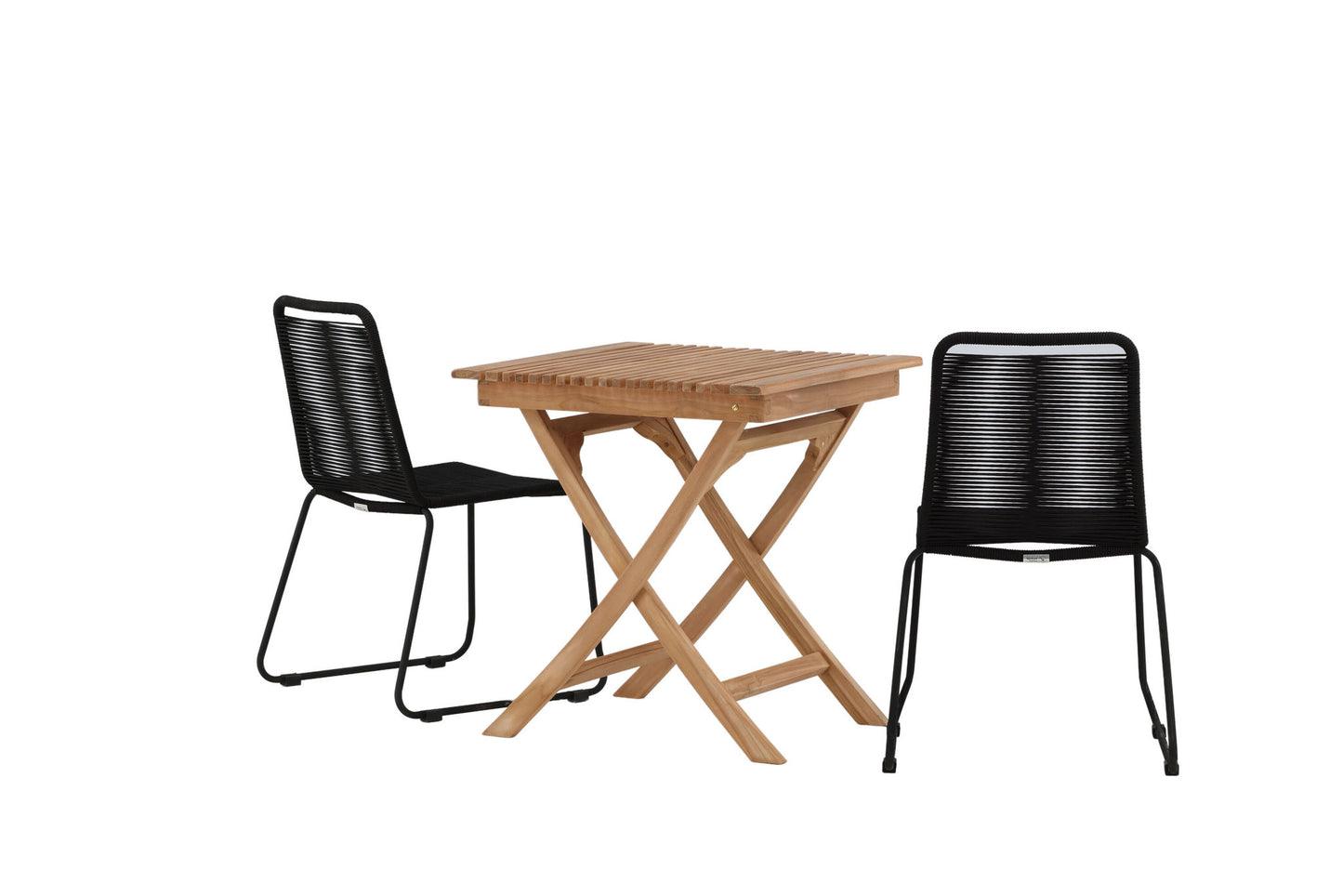 Ghana - Foldbart bord - Natur - Teak - 70*70cm Lidos Stabelbar stol - Sort Alu / Sort Reb